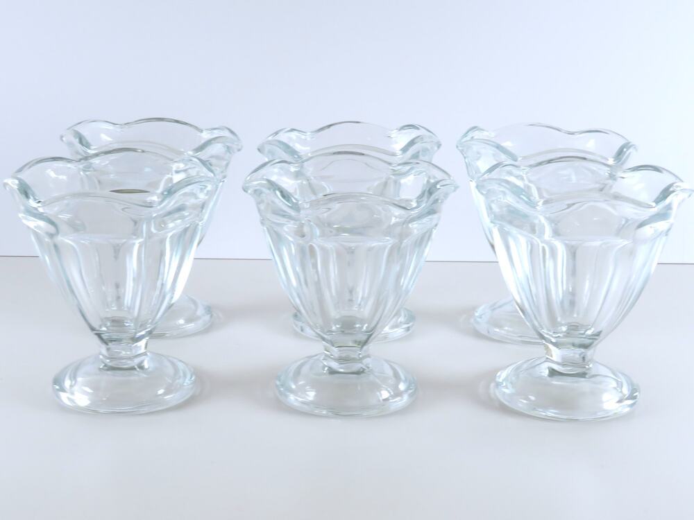 Vintage Anchor Hocking Clear Glass Footed Sherbet Dessert Glass Dishes Set of 6